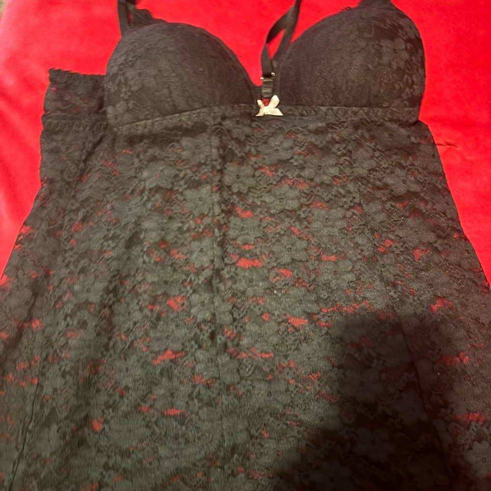 Lace babydoll top with pink bow